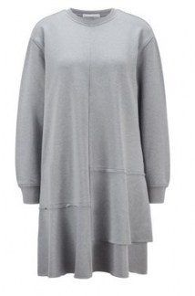HUGO BOSS Relaxed-fit dress with dropped waist and flounce hem in silver