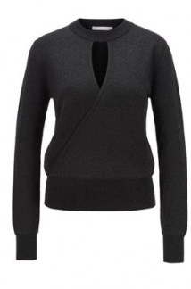 HUGO BOSS Floricia Relaxed-fit sweater in metallised stretch fabric in black / front keyhole cut out sweaters - flipped