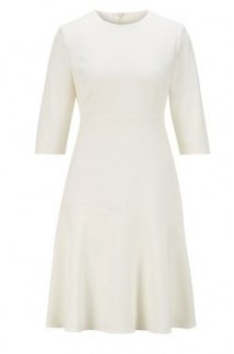 HUGO BOSS Dasty Scoop-neck A-line dress in Portuguese stretch fabric in white - flipped