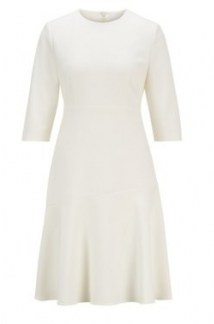 HUGO BOSS Dasty Scoop-neck A-line dress in Portuguese stretch fabric in white
