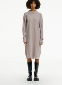 Tibi Boucle Alpaca Slit Cuff Easy Sweater Dress ~ light mauve knitted dresses - flipped