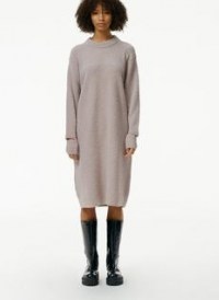 Tibi Boucle Alpaca Slit Cuff Easy Sweater Dress ~ light mauve knitted dresses