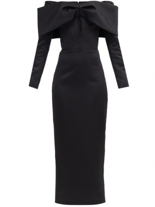 RASARIO Bow-embellished off-the-shoulder satin dress ~ vintage style evening glamour ~ off the shoulder event dresses ~ LBD - flipped