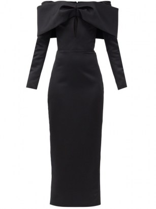 RASARIO Bow-embellished off-the-shoulder satin dress ~ vintage style evening glamour ~ off the shoulder event dresses ~ LBD