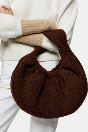Topshop Brown Borg Scrunchie Shoulder Bag | textured bags - flipped