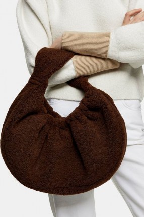Topshop Brown Borg Scrunchie Shoulder Bag | textured bags