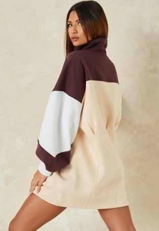 brown colourblock missguided high neck sweater dress ~ casual logo print dresses