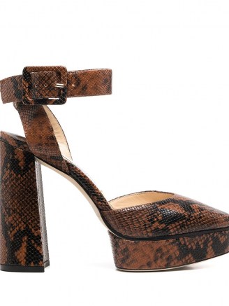 Jimmy Choo Jinn 125mm platform sandals – snakeskin effect platforms – high block heel ankle strap shoes
