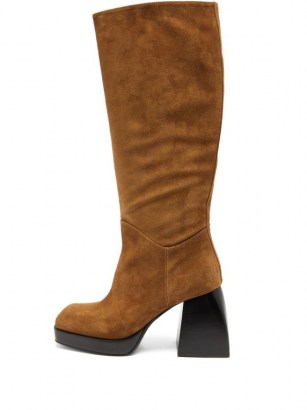 NODALETO Bullia knee-high brown-suede platform boots ~ retro winter footwear ~ chunky heels - flipped