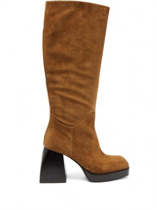 NODALETO Bullia knee-high brown-suede platform boots ~ retro winter footwear ~ chunky heels