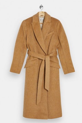 Topshop Camel Manhattan Belted Coat | light brown textured winter coats