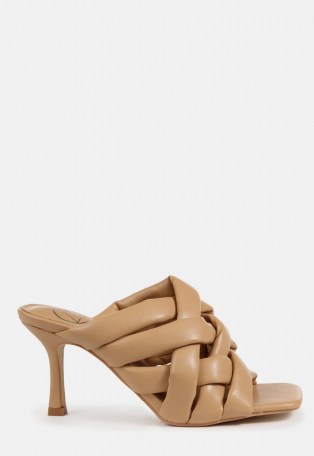 MISSGUIDED camel padded woven cross over mules ~ light brown crisscross mule ~ going out heels