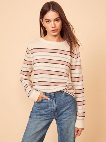 REFORMATION Cashmere Boyfriend Sweater Serenade Stripe ~ relaxed striped sweaters ~ round neck jumpers - flipped
