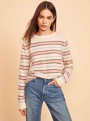 REFORMATION Cashmere Boyfriend Sweater Serenade Stripe ~ relaxed striped sweaters ~ round neck jumpers
