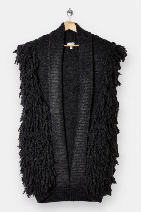 Topshop Charcoal Grey Textured Knitted Gilet ~ shaggy gilets ~ sleeveless jackets - flipped