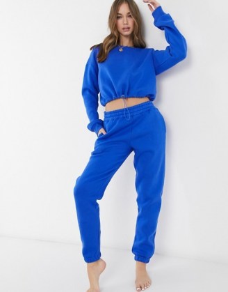 Chelsea Peers Exclusive organic cotton heavy weight drawstring crop lounge sweat in bright blue ~ cropped sweat tops ~ loungewear