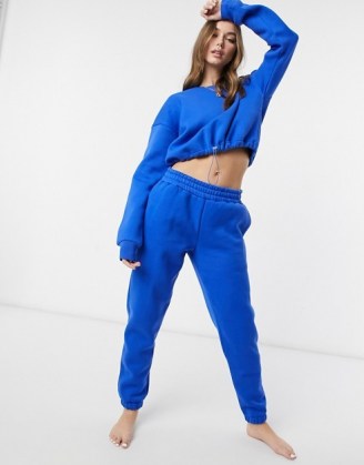 Chelsea Peers Exclusive organic cotton heavy weight lounge jogger in bright blue ~ cuffed joggers ~ loungwear sets - flipped