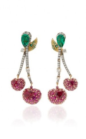 Anabela Chan Cherry 18K Gold Vermeil Multi-Stone Earrings / cherries / fruit jewelley - flipped