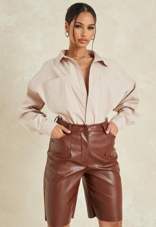 MISSGUIDED chocolate co ord faux leather bermuda shorts - flipped