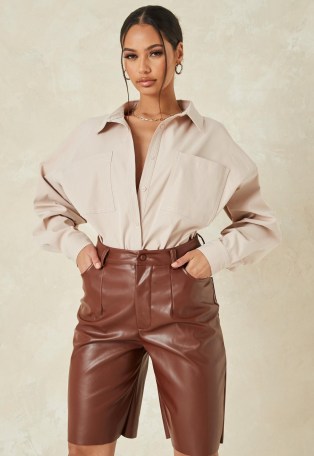 MISSGUIDED chocolate co ord faux leather bermuda shorts