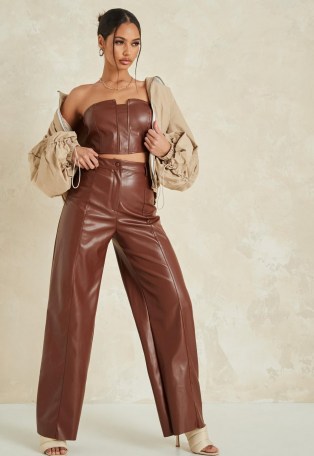 MISSGUIDED chocolate co ord faux leather wide leg trousers - flipped