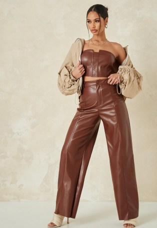 MISSGUIDED chocolate co ord faux leather wide leg trousers