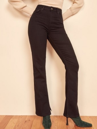 REFORMATION Cindy Bootleg Slit Hem ~ black denim split hem jeans