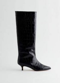 Tibi Collier Croc Embossed Boot ~ black crocodile effect kitten heel boots - flipped