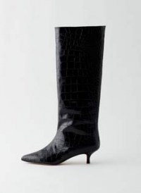 Tibi Collier Croc Embossed Boot ~ black crocodile effect kitten heel boots