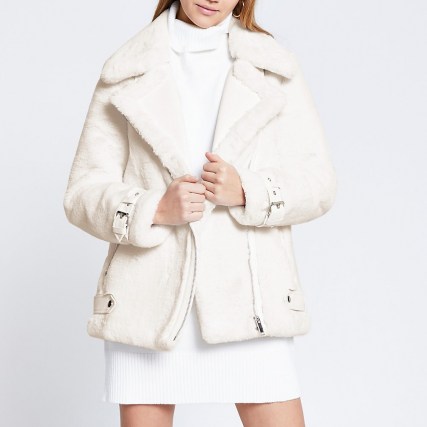 River Island Cream faux fur aviator jacket ~ luxe style winter jackets