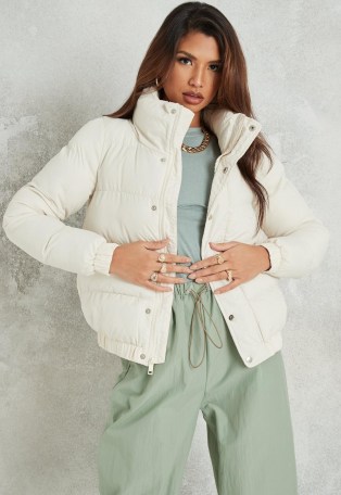 MISSGUIDED cream high neck puffer jacket ~ padded winter jackets - flipped