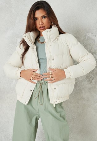 MISSGUIDED cream high neck puffer jacket ~ padded winter jackets