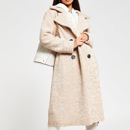 RIVER ISLAND Cream shearling long line coat ~ textured winter coats ~ luxe style outerwear