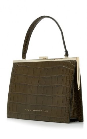 Chylak Croc-Effect Leather Top Handle Bag – green crocodile embossed top handle bags – chic vintage style hansbags - flipped