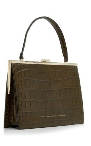 Chylak Croc-Effect Leather Top Handle Bag – green crocodile embossed top handle bags – chic vintage style hansbags