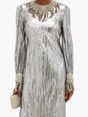 GUCCI Crystal-embellished lamé dress – silver evening dresses - flipped