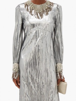 GUCCI Crystal-embellished lamé dress – silver evening dresses