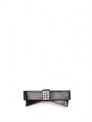 GUCCI Crystal-embellished leather bow barrette – designer hair clips