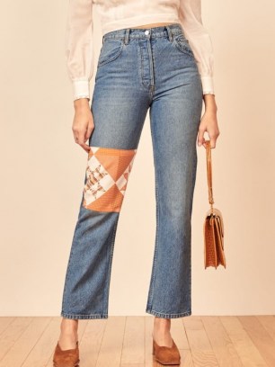 REFORMATION Cynthia Quilted Jean ~ patch detail jeans ~ patched denim - flipped