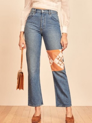 REFORMATION Cynthia Quilted Jean ~ patch detail jeans ~ patched denim