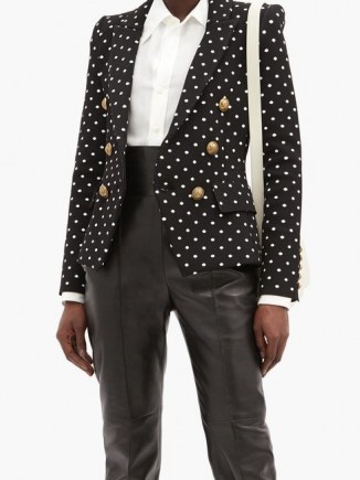 BALMAIN Double-breasted polka-dot canvas blazer / monochrome spot print blazers / designer jackets - flipped