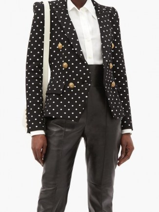 BALMAIN Double-breasted polka-dot canvas blazer / monochrome spot print blazers / designer jackets