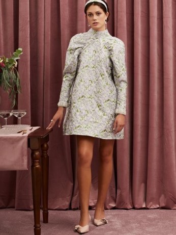 sister jane Table Talk Jacquard Mini Dress Lilac ~ romantic floral high neck dresses - flipped