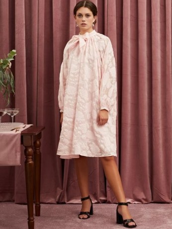 sister jane Aperitif Floral Midi Dress Rose Quartz ~ tie neck loose fit dresses ~ romantic fashion - flipped