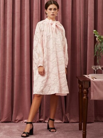 sister jane Aperitif Floral Midi Dress Rose Quartz ~ tie neck loose fit dresses ~ romantic fashion