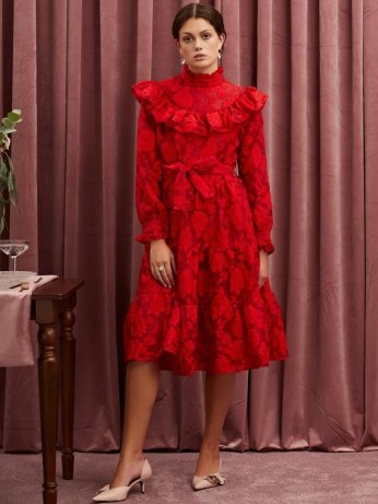 sister jane Cherry Floral Midi Dress ~ romantic red dresses ~ romance ~ feminine fashion - flipped
