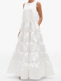 ROCHAS Duchess-satin tiered gown in white ~ voluminous gowns ~ romantic occasion wear ~ romance ~ bridal dresses ~ feminine event fashion