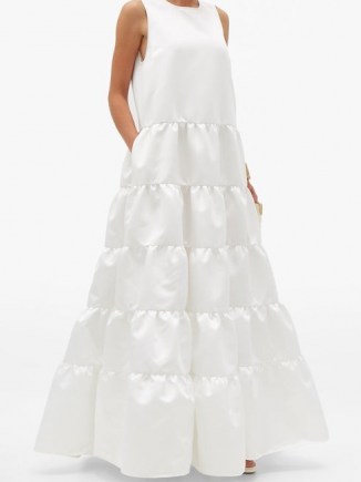 ROCHAS Duchess-satin tiered gown in white ~ voluminous gowns ~ romantic occasion wear ~ romance ~ bridal dresses ~ feminine event fashion - flipped