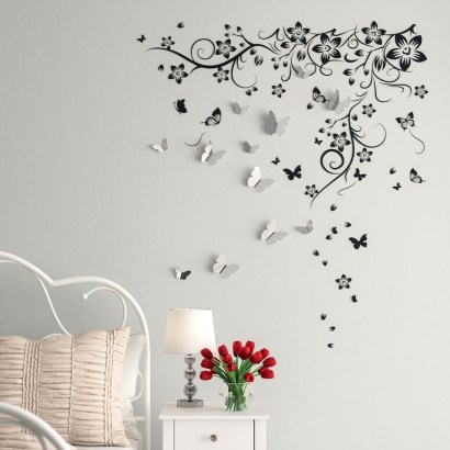 New Huge Butterfly Vine and 3D Mirror Butterflies Sticker by East Urban Home – wall stickers - flipped