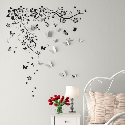 New Huge Butterfly Vine and 3D Mirror Butterflies Sticker by East Urban Home – wall stickers
